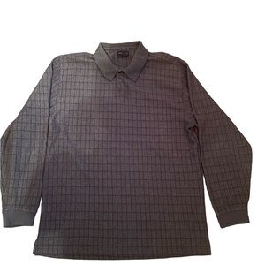 Van Heusen Men's Brown‎ Polo Shirt plaid, long sleeve -size extra large